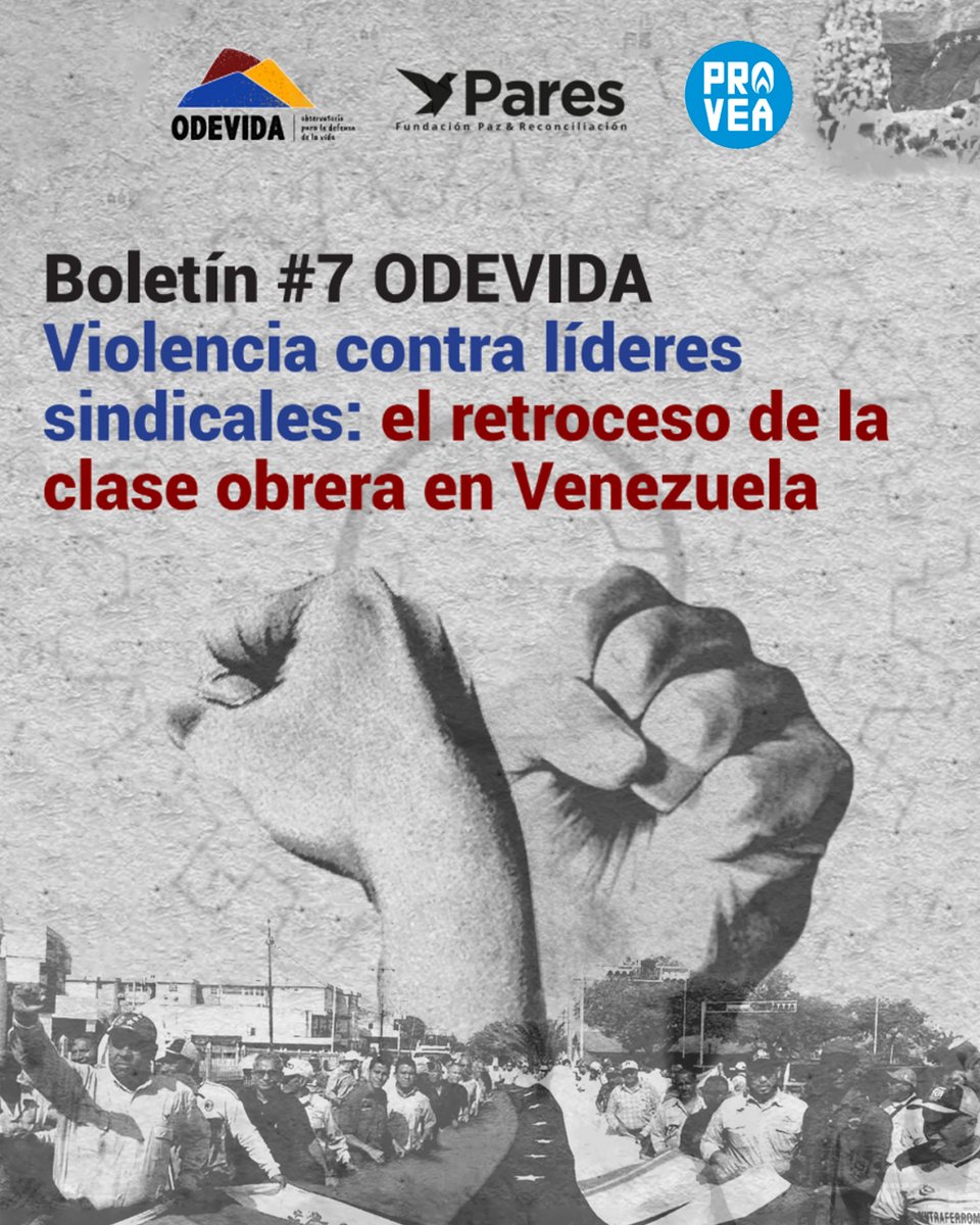 _Provea's tweet photo. En 5 años se registraron 44 asesinatos a dirigentes sindicales, 28 detenciones arbitrarias, 5 amenazas, entre otros ataques que suman un total de 82 casos de represión contra defensores de derechos laborales en Venezuela.

Abrimos 🧵 de informe #Odevida 👇 https://t.co/KXbNi4D0S5 https://t.co/3WjTEBByOS