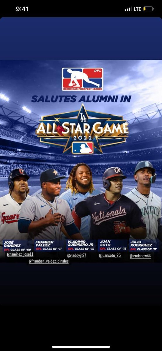 MariaSportsMas's tweet photo. Aquí 5 ex alumnos de la @DPLBaseball que estarán presente en el #Allstargame en el Dodgers Stadium.

José Ramírez 2009

@FramberValdez 2015

@27vladdyjr 2015

@JuanSoto25_ 2015

@JRODshow44 2017

La verdadera película la harán ellos en Hollywood 🔥🇩🇴😤

#DPLBaseball https://t.co/zyVa9ijwXx