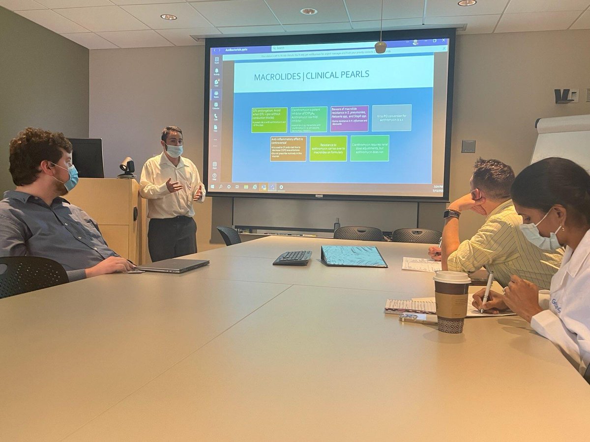 GeisingerId's tweet photo. Fellows Boot Camp: kudos to the pharmacy team for a great lecture on macrolides. Details on Microsoft Teams. 
#investineducation
@GeisingerNE_IM @Geisinger_IM folks can reach out or DM us for link to the lectures https://t.co/oSW7qQX6EP