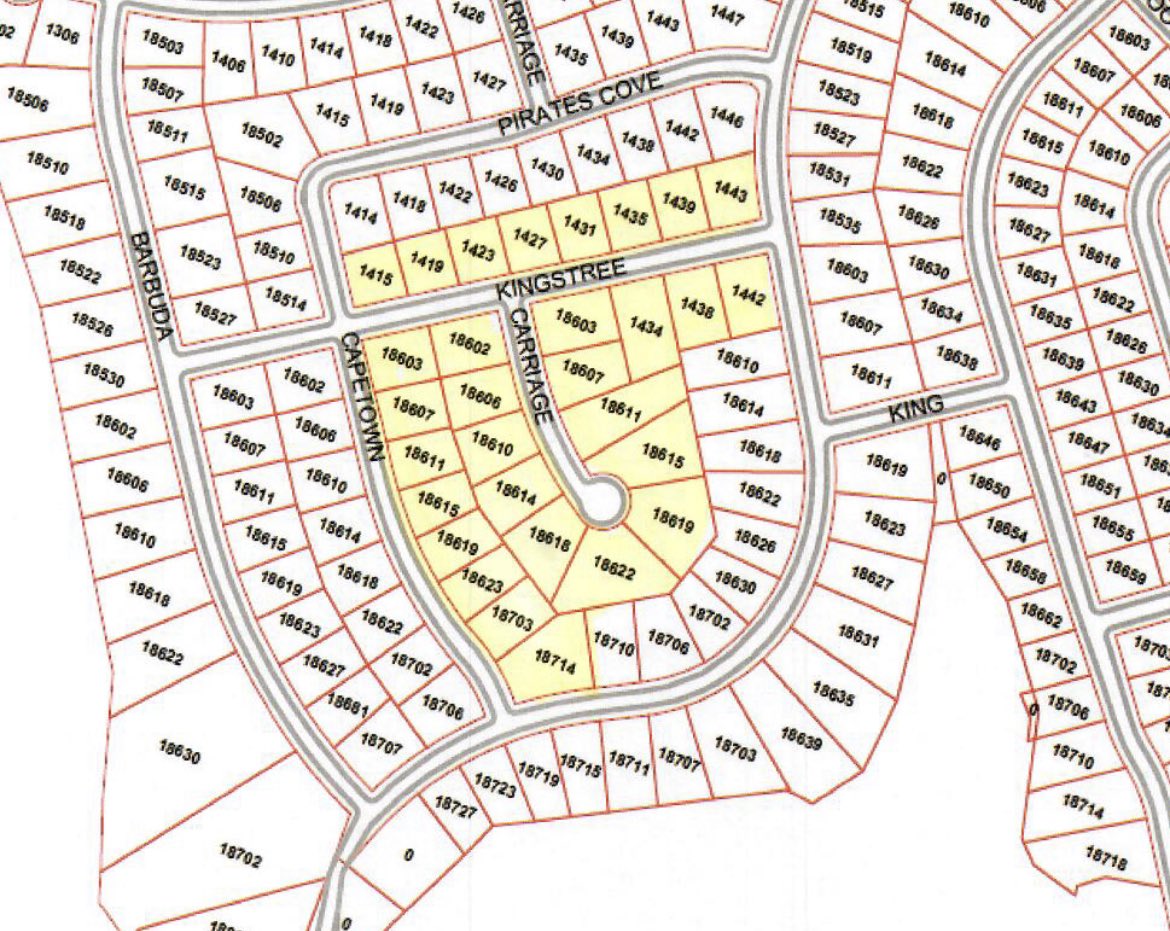 The City of Nassau Bay Public Works Department is conducting emergency water leak repairs at 18602 Capetown Drive.
Water service may be interrupted to surrounding residences on Carriage Court, Kingstree and Capetown Drive. Please see map for additional info