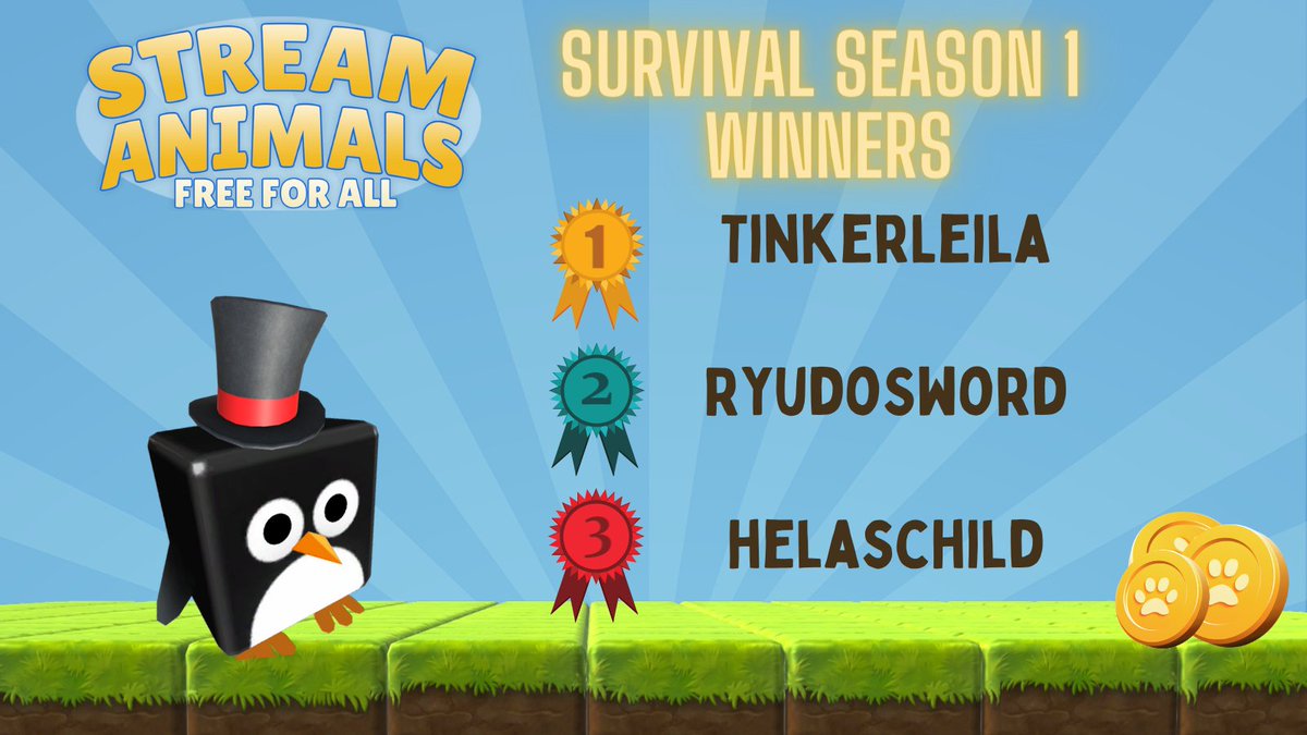 Stream_Animals's tweet photo. The Survival Season has ended! Congratulations to this season's winners! https://t.co/jl1uznN2BH https://t.co/ssFGjn5rVx