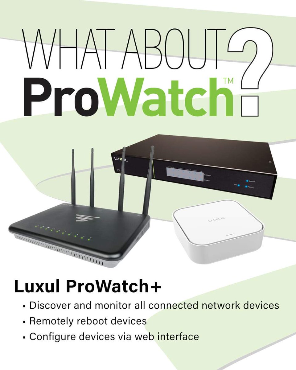 LuxulCorp's tweet photo. Have you installed #EpicMesh on one of our Epic wireless/wired routers recently? It's FREE! 🎉
Remotely:
*Reboot devices
*Power cycle Luxul PDU outlets & switch ports
*Perform firmware updates
*Manage multiple sites
Get started 👉 https://t.co/b00Kk4uwOp
#Luxul #ProWatch #AV https://t.co/KJ1QRQAM6m