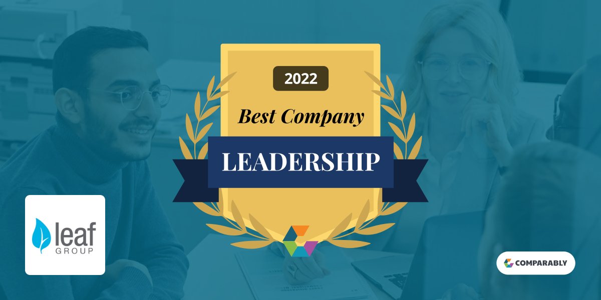 <a href="/Leaf_grp/">Leaf Group</a> Congrats on being named on <a href="/Comparably/">Comparably</a>'s Top 100 list for Best Leadership Teams in 2022, as rated by your employees. comparably.com/awards/winners…