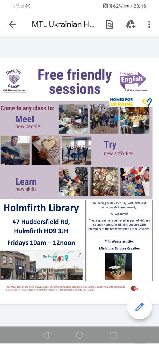 #KirkleesWelcomes partners run welcome clubs throughout the week, a new one is launching on Friday in the Rural area at Holmfirth Library. This is to support those arriving as part of the #HomesforUkraine programme but open to all. Other sessions are Batley, Hudds and Dews