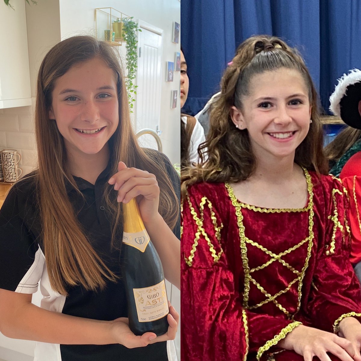 Today is the proudest we have ever been as parents 💖 Molly nominated for an award for her fantastic English work &amp; Evie a leading part in her year 6 performance as Juliet. They’re turning into wonderful young ladies &amp; we are so very proud of them  💕 (wine is non alcoholic!) 🍾