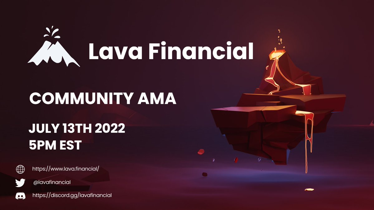 lavafinancial's tweet photo. REMINDER:

Our Community AMA will be live on the $LAVA Discord in less than an hour at 5pm EST!

Join us to discuss all of our upcoming changes and everything we're building at LAVA Financial.

https://t.co/ptU1el9YWi

$AVAX #nodes #passiveincome https://t.co/Is1BHtofCi
