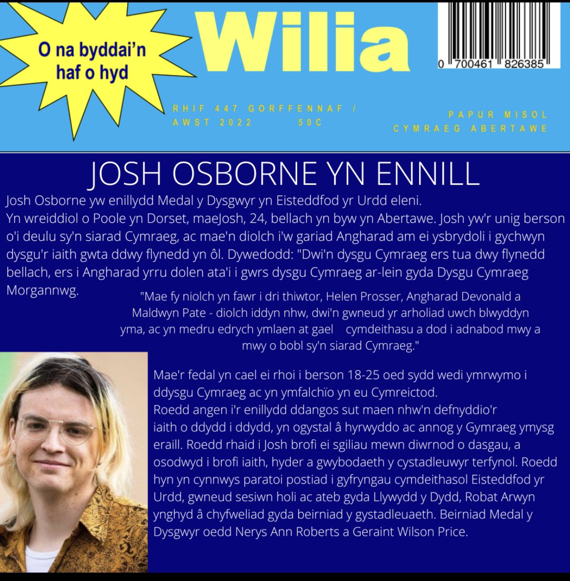 Josh Osborne yn ennill. I ddarllen mwy-     linktr.ee/wiliaabertawe