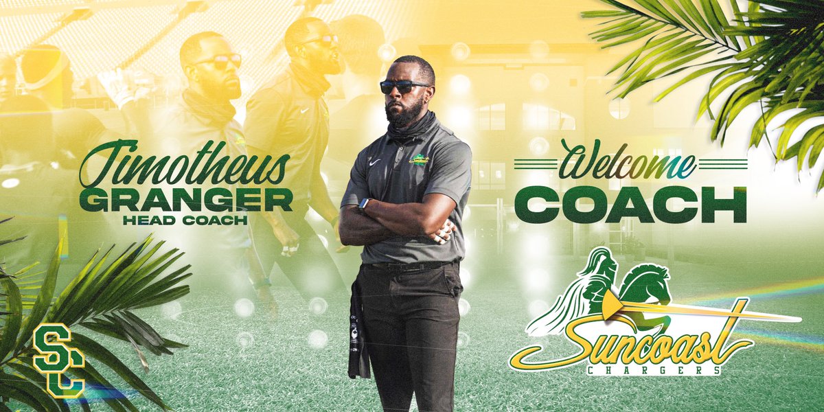 The Chargers are excited to announce Timotheus Granger, Suncoast alumni, as our Head Football Coach. Coach Granger was a multi-sport athlete at Suncoast, and played football for Eastern Illinois University 2015. <a href="/SuncoastHighFL/">Suncoast High School</a>  <a href="/Area4SuptPBCSD/">North Region PBCSD</a> @wosheagranger <a href="/togranger/">Timotheus Granger</a>