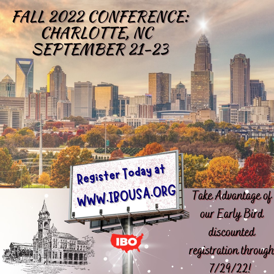 📢 Have you heard? It's conference time again! If you're a member and interested in attending our fall conference in Charlotte, please go to ibousa.org to register!