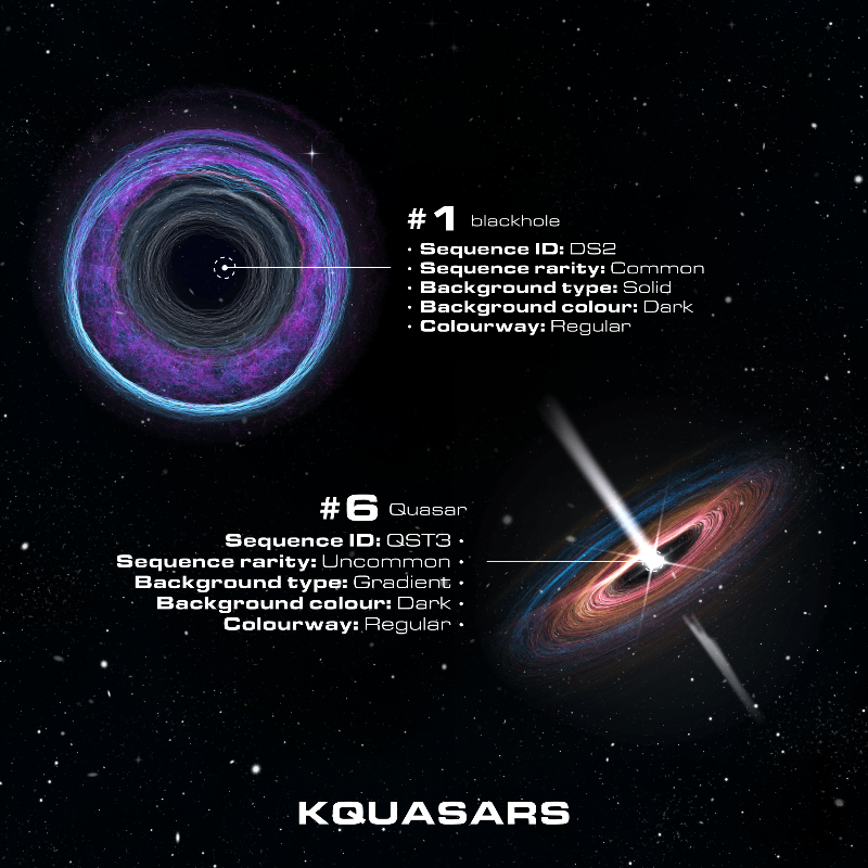 kquasars's tweet photo. In order to capture the uniqueness of black holes and quasars, @KayQuattrocchi
 has joined forces with @SanderSturing
, who’s skills in generative art have made it possible to make a black hole generator.