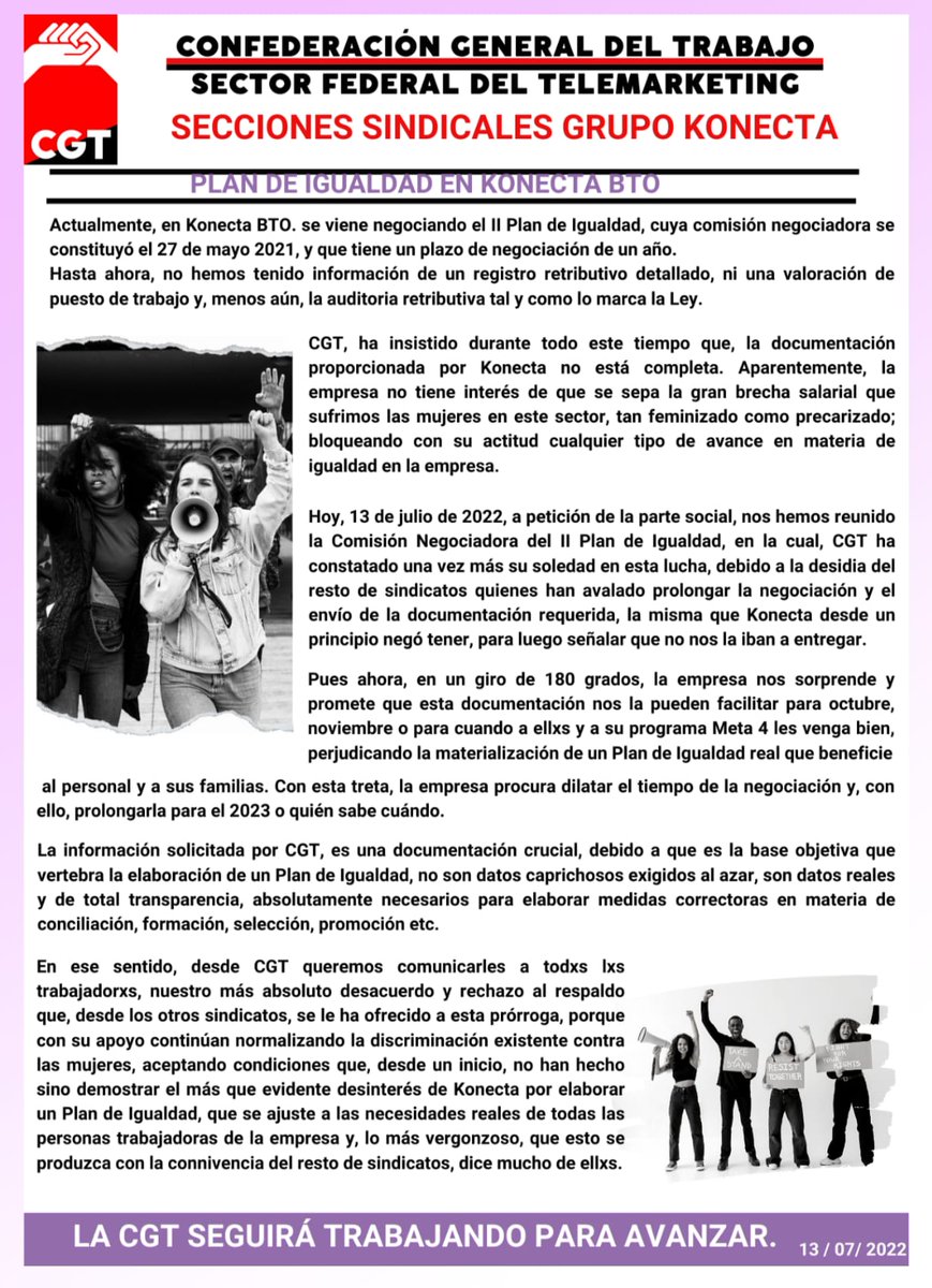 🛎 BUENAS TARDES🛎

🟣⚫️PLAN DE IGUALDAD EN BTO🟣⚫️

🗣Aquí os dejamos con las ultimas informaciones sobre la negociación del plan de igualdad BTO con <a href="/gkonecta/">Konecta</a> 👇🏼👇🏼👇🏼👇🏼👇🏼