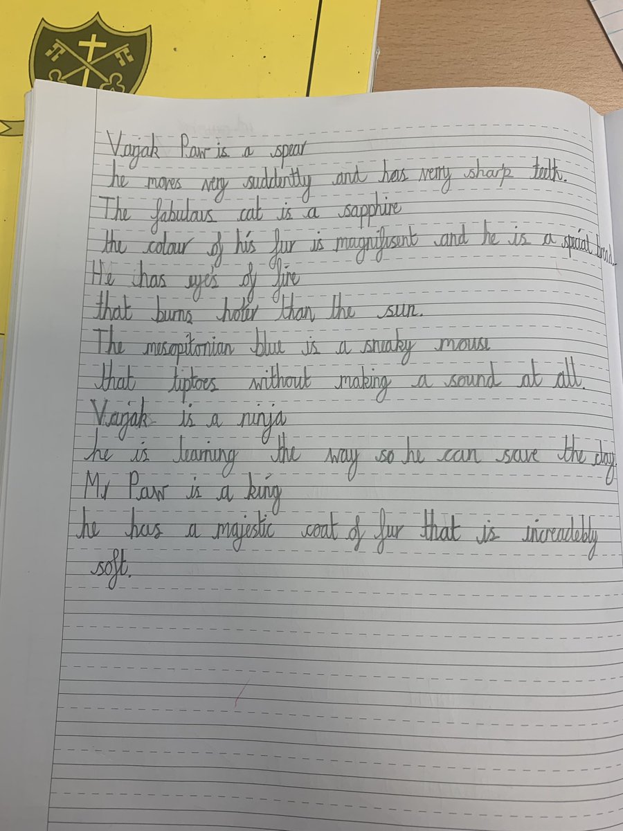 MrsWhileYear4's tweet image. Loved our English lesson today. The chn really impressed me with their metaphor poetry about Varjak Paw 🥰  #StPetersEnglish #VarjakPaw @whatSFSaid