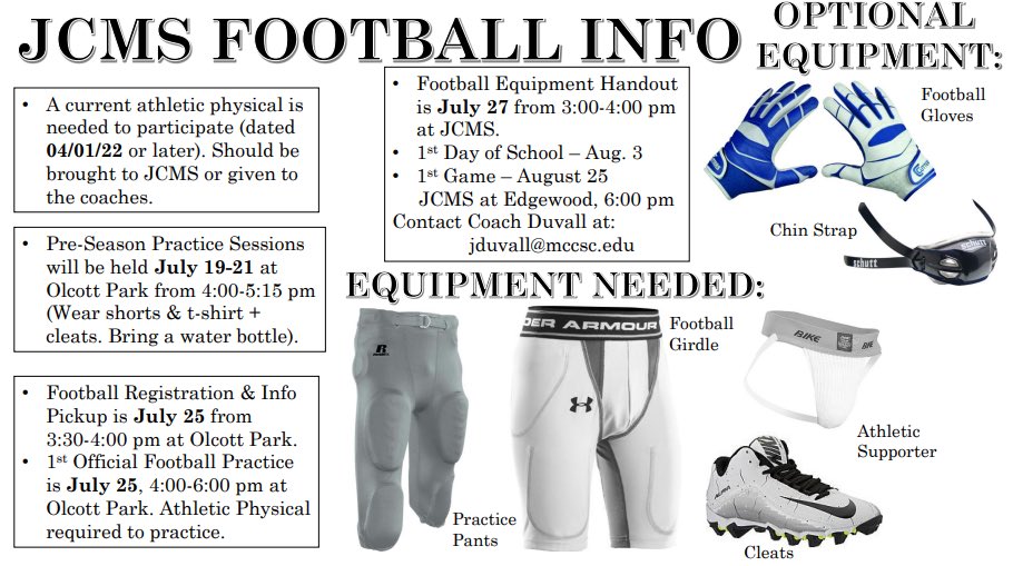 JCMSCoachPace's tweet photo. Fall sports pre-season information!! https://t.co/4HAMw8wl3d