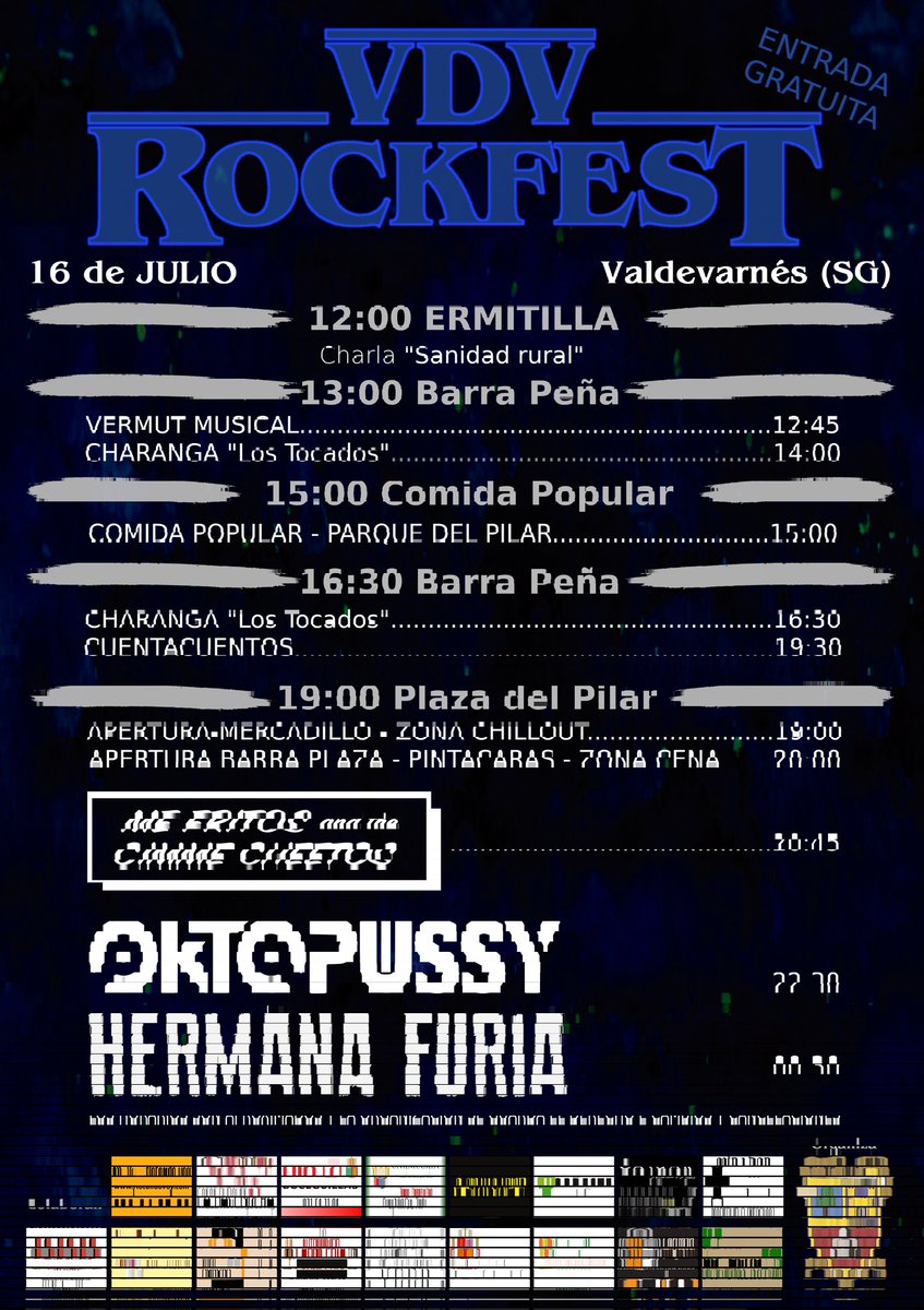 VDVRockFest's tweet image. Horarios @VDVRockFest 2022 el 16 de julio en Valdevarnés Segovia
@LosTocados 
@MeFritos 
@Oktopussy_Band
@hermanafuria 

#festival 
#vdvrockfest 
#charanga 
#musica 
#rock