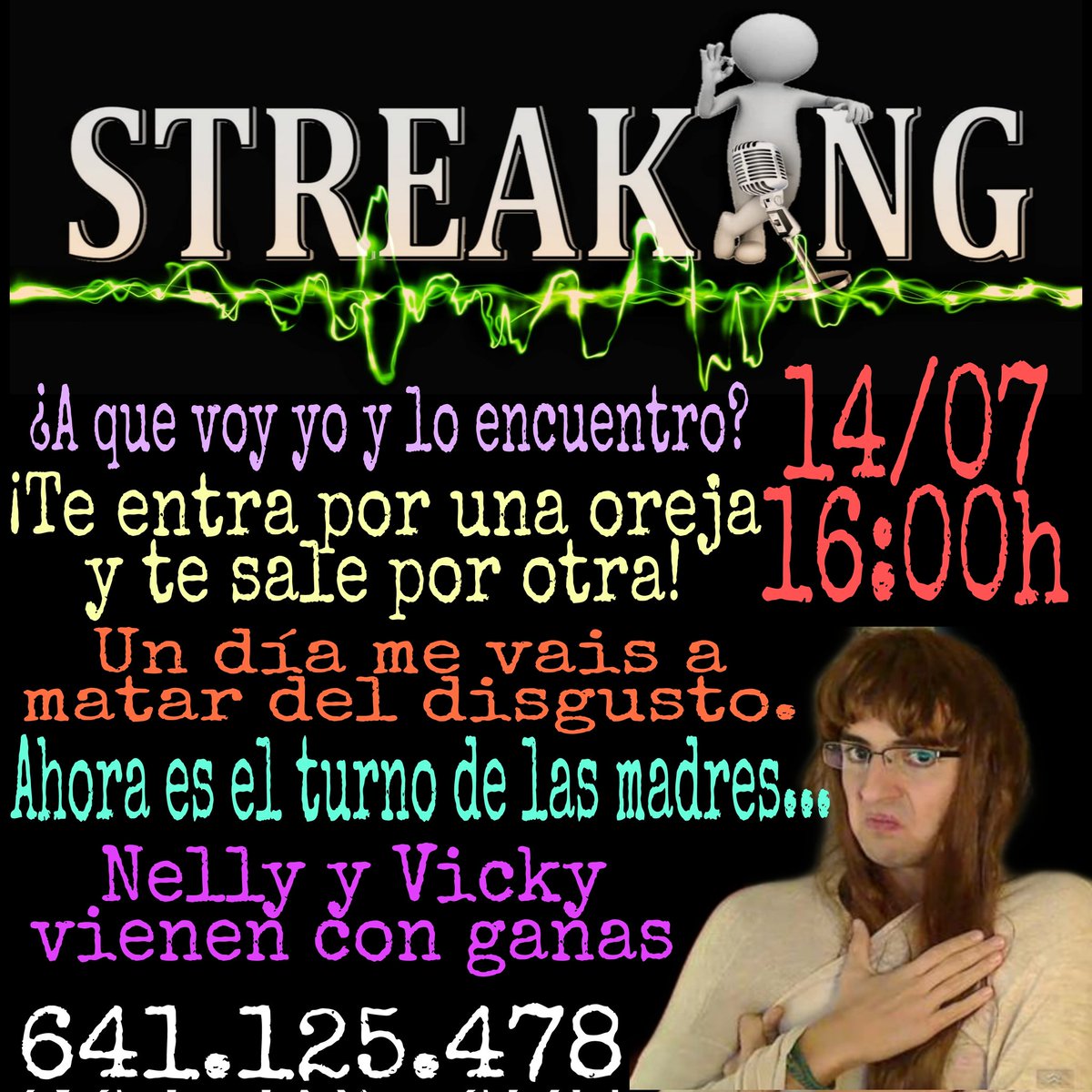 En 🎙️Streaking estamos almodovarianas y lo contamos TODO SOBRE LAS MADRES.

4  madres 🤱4 micros 🎙️y un teléfono☎️641125478
A las 16:00 H, cuando aprieta la calor.🥵