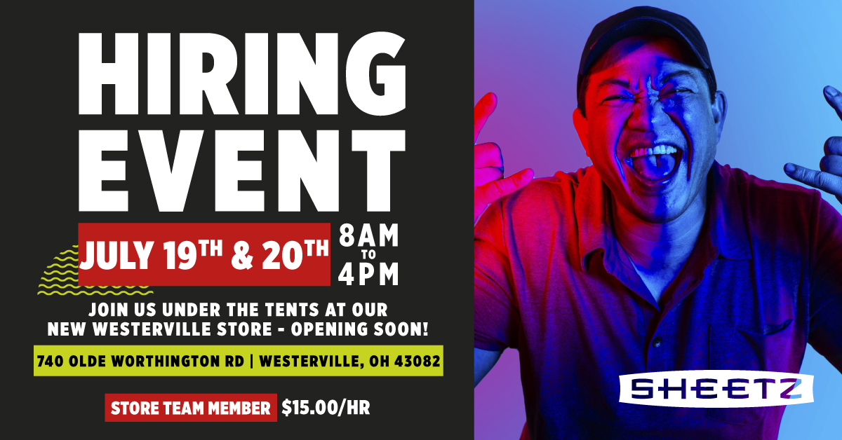 SheetzJobs's tweet photo. Hungry to join the #SheetzFam? Check out our hiring event for our NEW Westerville, OH store on July 19 & July 20 from 8am-4pm for your on-the-spot interview! Reserve your spot prior to attending here: https://t.co/Jetw44INwc https://t.co/TexIMKht0Z
