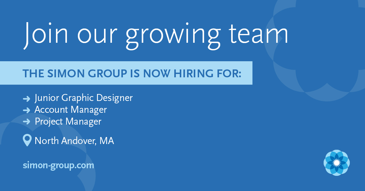simon_group's tweet photo. Join our team: our #marketingagency continues to grow &amp; we have a number of open positions on our Account and Creative teams. Team-centric organization, hybrid office environment. Learn more and apply now: https://t.co/0r9bRVMhqB #nowhiring #marketingjobs #designjobs https://t.co/t8JZlEMc93