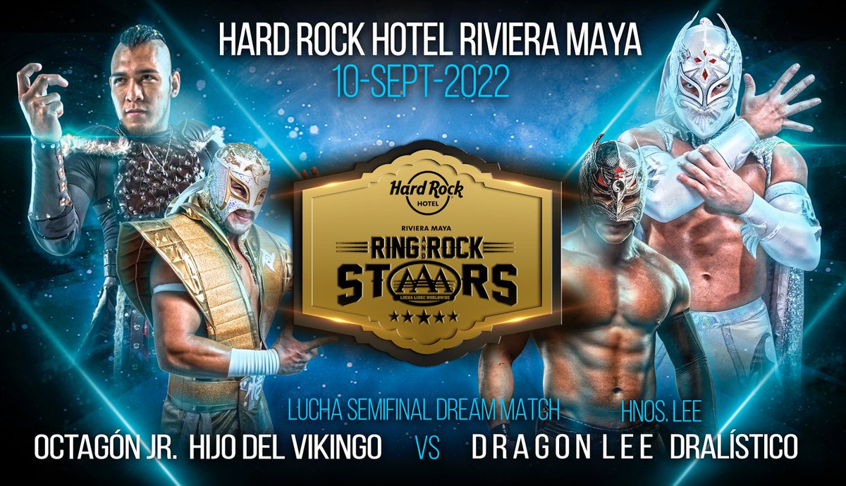 luchalibreaaa's tweet photo. ¡Un dream match que no te puedes perder! 🤩

@vikingo_aaa y @OctagonJrAAA se enfrentarán a los #HermanosLee en #RingAndRockStAAArs 🔥

🗓️ 10 de septiembre |📍 @HRHRivieraMaya 
🎟️ https://t.co/wPSJGcSA6q https://t.co/ARK8yACysk