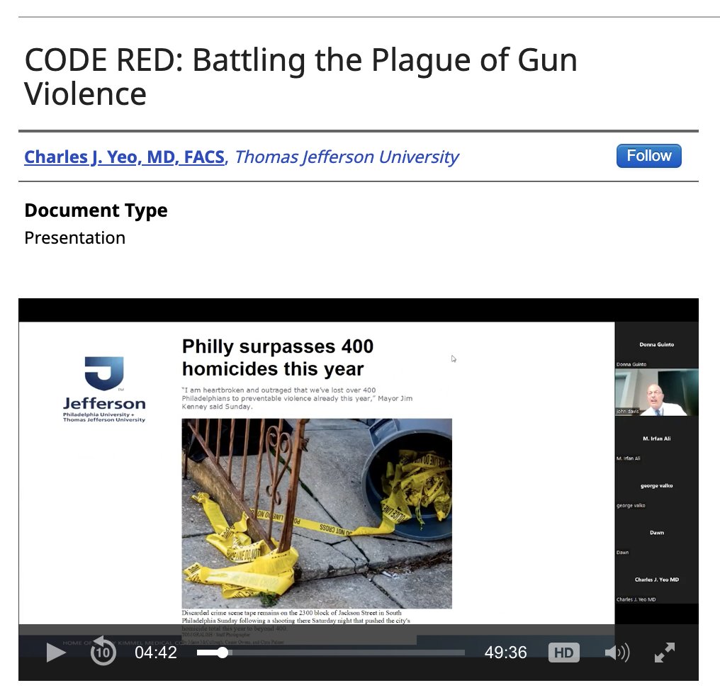 ICYMI: my #GrandRounds presentation last week on the  #GunViolence epidemic is now available online #ThisIsOurLane
▶️ jdc.jefferson.edu/surgerygr/227