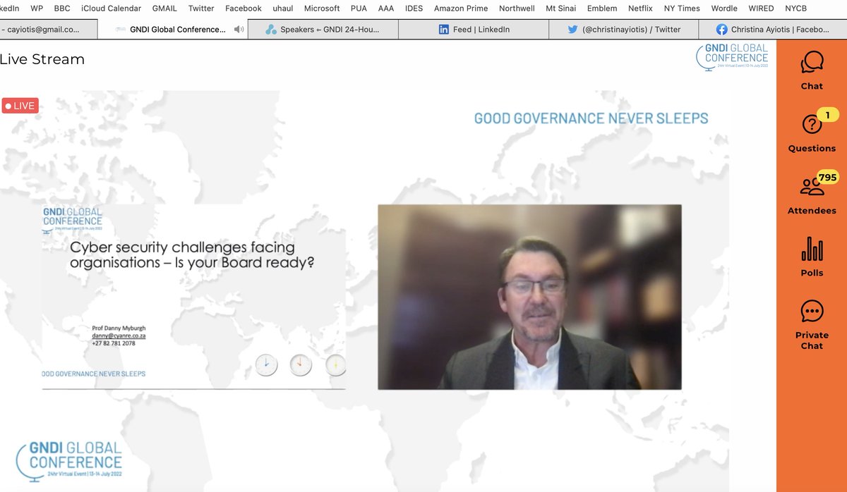 christinayiotis's tweet photo. #GNDIConference Keynote on “#CyberSecurity #Challenges Facing Organisations—Is Your #Board #Ready?” @Cyanre Managing Director Professor @DannyMyburgh1 #Ransomware #BEC #Phishing #3rdPartyBreach #BruteForceAttacks #GoodGovernanceNeverSleeps @GNDI_org #IncidentResponse #Containment https://t.co/KcdvL4gxBQ