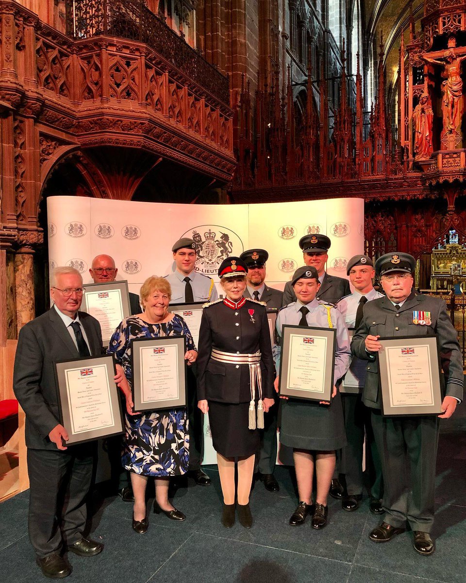 Last night at Chester Cathedral, the recipients of this years’ Lord-Lieutenant Awards for Cheshire including members of four Merseyside Wing Squadrons were presented with their Certificates of Meritorious Service by the Lord Lieutenant of Cheshire, Lady Alexis Redmond MBE.