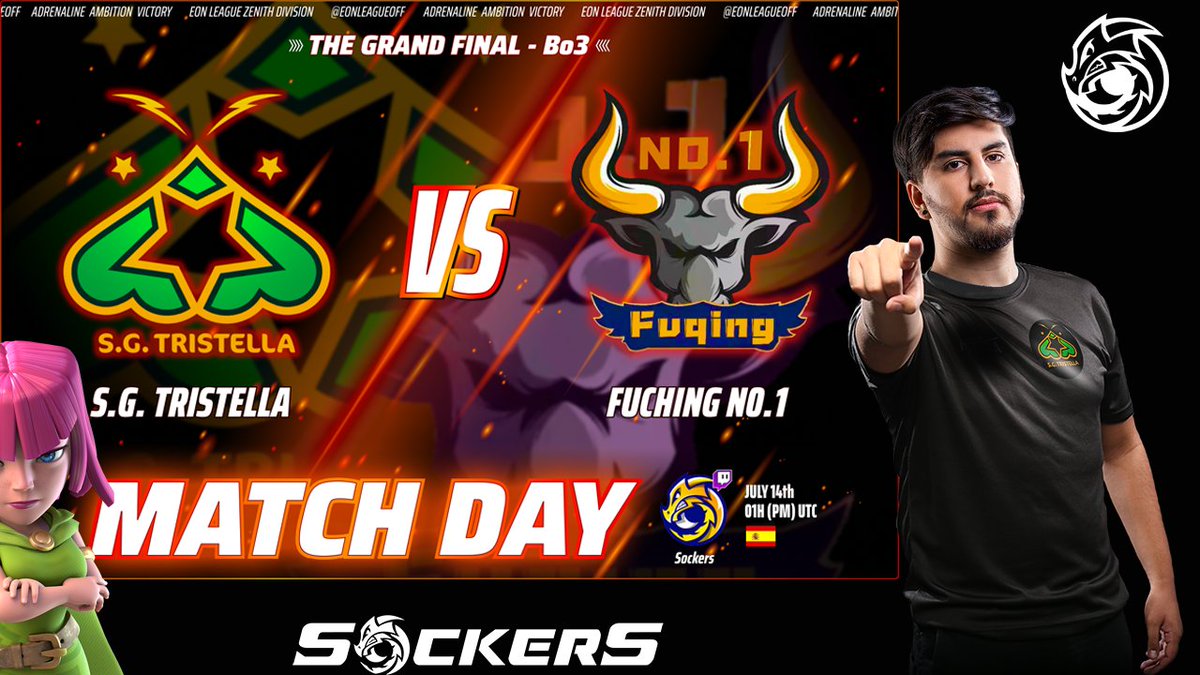 Sockers SU (@sockers_) on Twitter photo Super FINAL
JUEVES 15:00 CET ⏰️ 09:00 EST
YT📺youtu.be/LQskJWWmPR4
TW📺twitch.tv/sockerssu
<a href="/EonLeagueOff/">Eon League</a> BO3
<a href="/SGTristella/">S.G. Tristella</a> con los Japones 🇯🇵 y <a href="/hhfed_/">fede</a> 🆚️
lo que queda del campeón #JXTIGER ahora en <a href="/FuChingCoC/">FuChing NO.1</a>
3 partidas. Mas de 3h
Go!
RT🔄 please Super FINAL
JUEVES 15:00 CET ⏰️ 09:00 EST
YT📺youtu.be/LQskJWWmPR4
TW📺twitch.tv/sockerssu
<a href="/EonLeagueOff/">Eon League</a> BO3
<a href="/SGTristella/">S.G. Tristella</a> con los Japones 🇯🇵 y <a href="/hhfed_/">fede</a> 🆚️
lo que queda del campeón #JXTIGER ahora en <a href="/FuChingCoC/">FuChing NO.1</a>
3 partidas. Mas de 3h
Go!
RT🔄 please