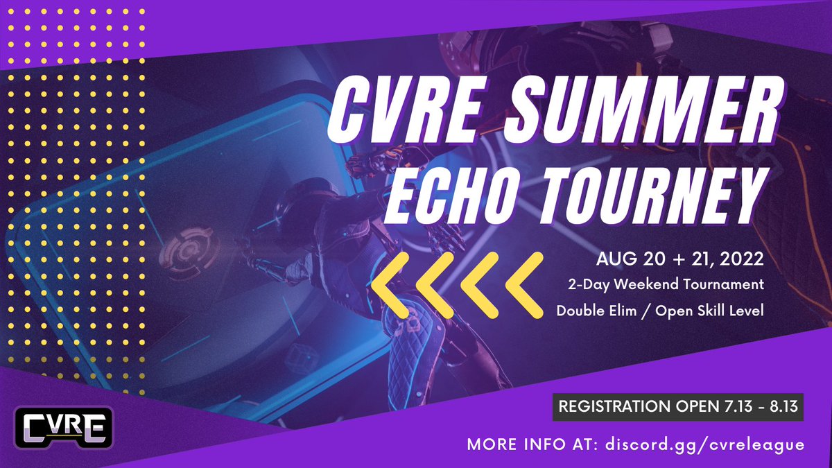 Narrator: Hey, you!
You: Who, me?
Narrator: Yeah, you! CVRE is hosting an #EchoArena tourney next month that is open to all! Register your team here until 8/13: challonge.com/cvresummerecho… 

More info on the CVRE Discord 😄 discord.gg/cvreleague

#VR #eSports #Quest2 #EchoVR