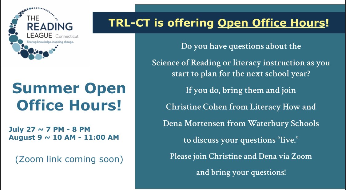 Announcing TRL Connecticut’s summer office hours!  🕰