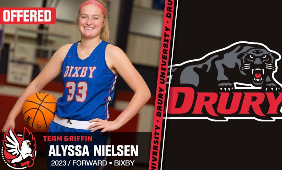 AlyssaN2023's tweet photo. After a great conversation with @AmyEagan I’m excited to say I’ve received an offer from Drury University!!🖤❤️ @DULadyPanthers @BixbyBasketball @TeamGriffinGBB https://t.co/XmxDHnlqBv
