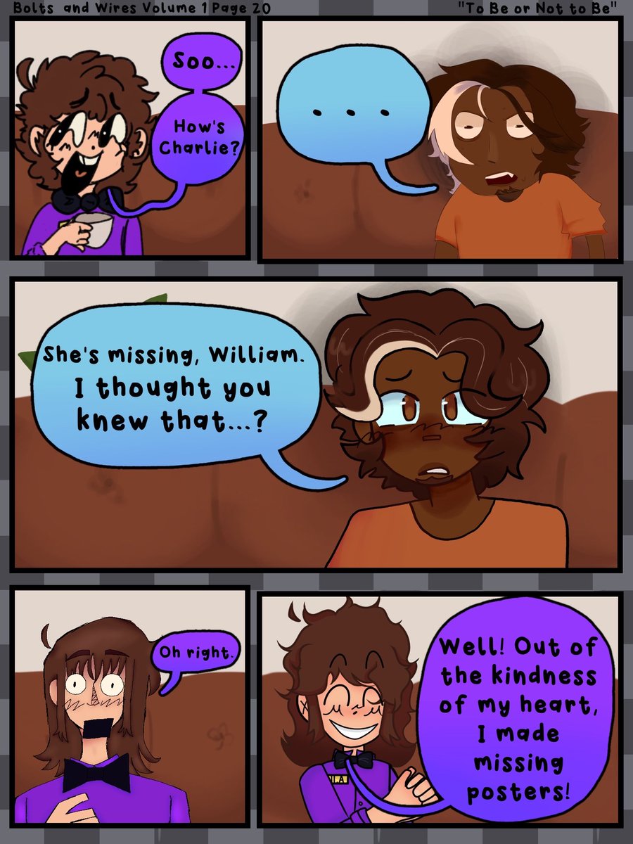 BOLTSANDWIRES's tweet photo. I'm sure Charlie will turn up soon Henry!
#FNAF #fnafcomic https://t.co/3ZXlFmDYlv