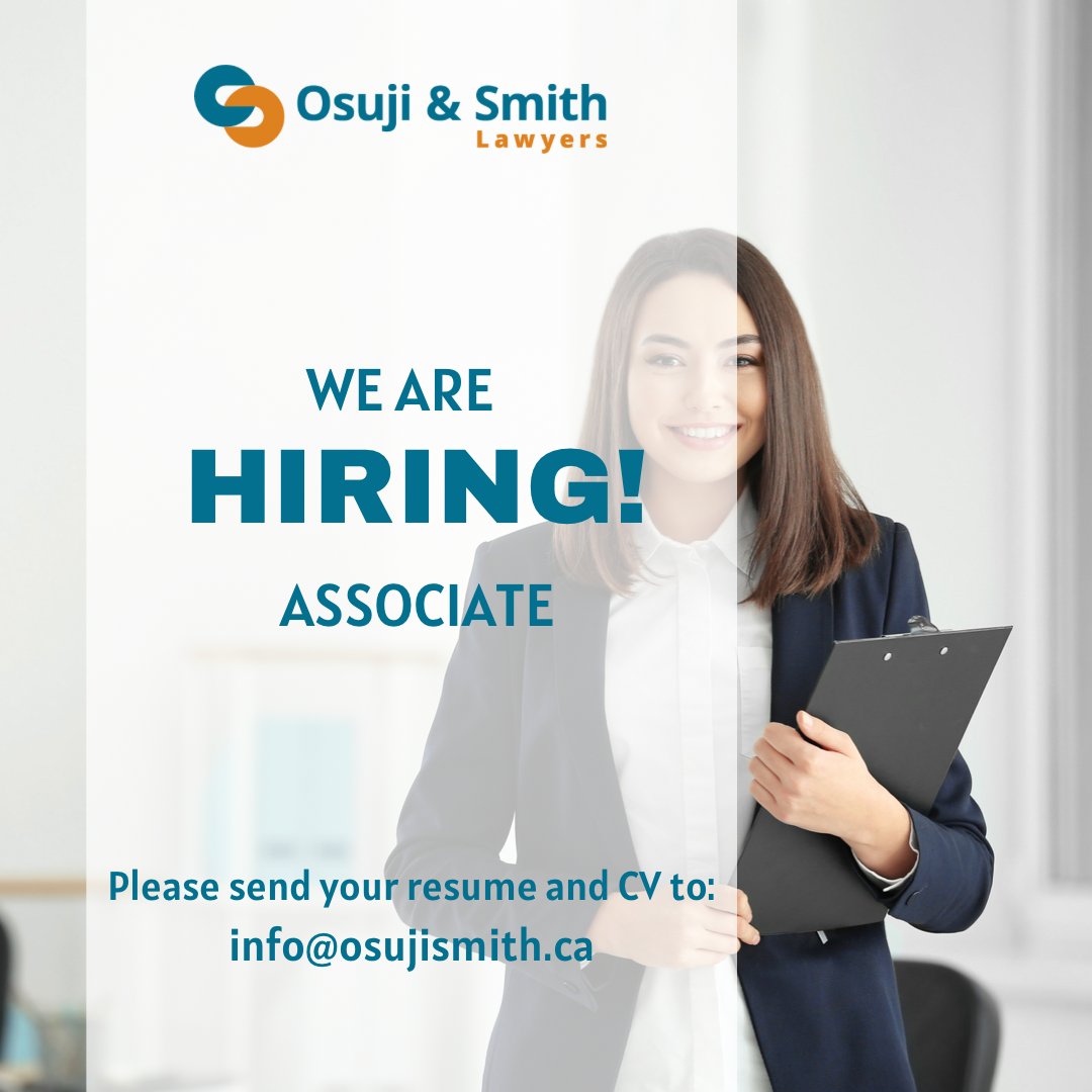 OsujiandSmith's tweet photo. π GROW WITH US! Join our team.
Osuji & Smith Lawyers is looking to hire a new associate with 2+ years of experience in general litigation and licensed to practice in Alberta.
Please apply by email π§ info@osujismith.ca!
#yyclawyers #yychiring #calgaryjobs #calgarylawfirm https://t.co/GGesxwTEyr