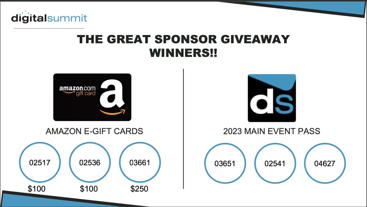 DigitalSummits's tweet image. Congrats to all the Giveaway Winners at #DSPDX! Stop by registration to claim your prize. ✨