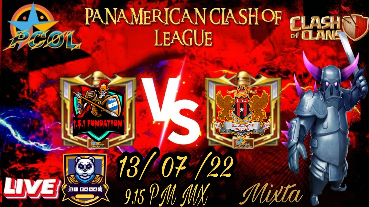 Soy El Panda COC (@soyelpandacoc) on Twitter photo 📽️Panamerican Clash of League 2022
🥊ENCUENTRO PARA HOY🥊
<a href="/IFundation/">I.S.I Fundation</a> vs <a href="/ClanLda/">LDA War Clan</a>
🗓️:13 de julio 2022
🕤: 9:15pm mex/ 8:15pm CR
Formato 15x1
Desafía: LDA
Streamer: <a href="/SoyElPandaCoC/">Soy El Panda COC</a>
Invita: <a href="/pcol_torneoscoc/">𝑷𝑪𝑶𝑳</a>
Recuerda Apoyar 👍 y Activa 🔔
🟣 Twitch
🔵 Facebook
Te Esperamos 🐼 📽️Panamerican Clash of League 2022
🥊ENCUENTRO PARA HOY🥊
<a href="/IFundation/">I.S.I Fundation</a> vs <a href="/ClanLda/">LDA War Clan</a>
🗓️:13 de julio 2022
🕤: 9:15pm mex/ 8:15pm CR
Formato 15x1
Desafía: LDA
Streamer: <a href="/SoyElPandaCoC/">Soy El Panda COC</a>
Invita: <a href="/pcol_torneoscoc/">𝑷𝑪𝑶𝑳</a>
Recuerda Apoyar 👍 y Activa 🔔
🟣 Twitch
🔵 Facebook
Te Esperamos 🐼