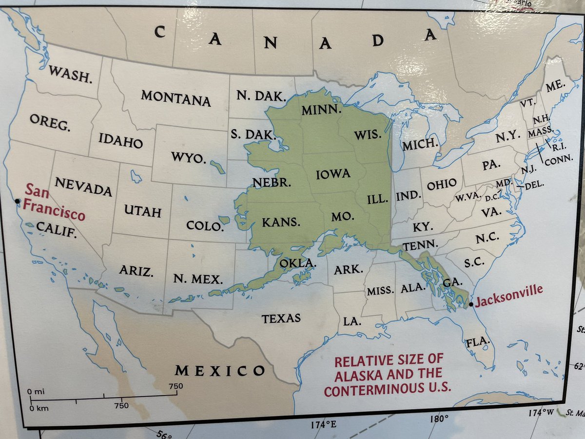 Nate_Kelly1's tweet photo. Today is the day I learned the width of Alaska including islands is equal to the distance between Jacksonville, FL and San Francisco, CA.  Thanks @NatGeoUS https://t.co/uWlp1iK9VX