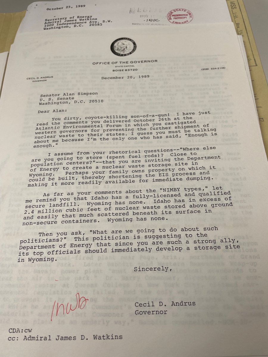Cecil Andrus basically telling Alan Simpson that he's a blowhard asshole is definitely the best find of today's research.