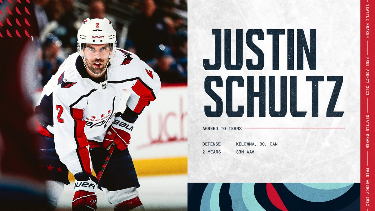 SeattleKraken's tweet photo. Welcome to The Deep, Schultzy! 

We've agreed to terms with defenseman Justin Schultz on a two-year contract (3M AAV). https://t.co/HOQyzYQM90