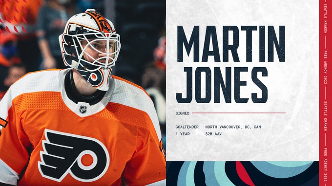 White graphic withe red accents. Photo of Martin Jones on the left side, his name on the right written in blue.