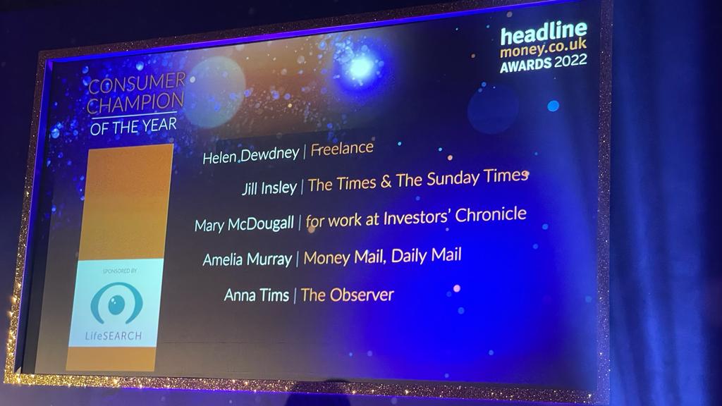TomBaigrie's tweet photo. Proud to have  @lifesearch sponsoring these #consumerchampions and fine fighters for fairness in #financialservices at @Headlinemoney #HMawards2022 https://t.co/qkg8BG5OgT