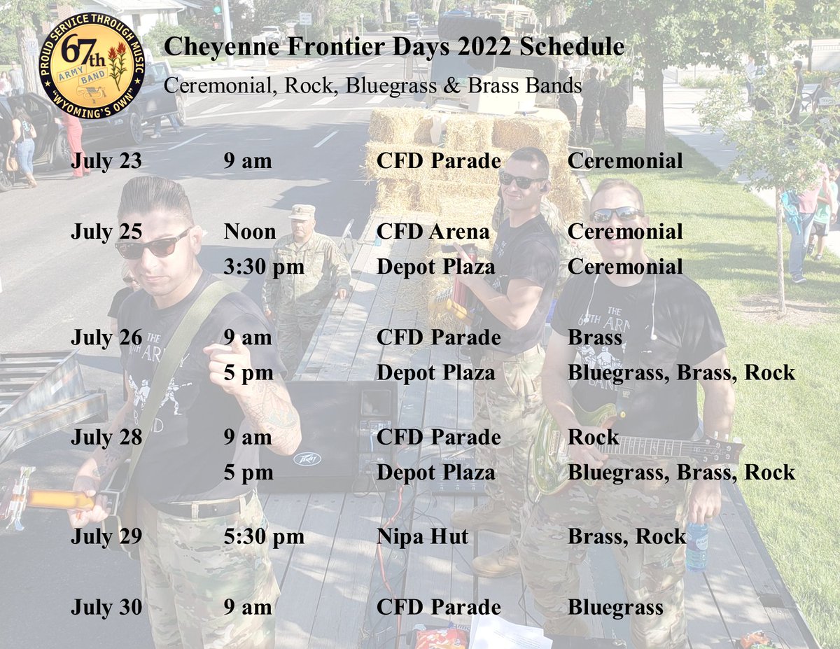 67thArmyBand's tweet photo. Looking forward to representing @wyoguard at @CheFrontierDays! https://t.co/h1UeV8NCC1