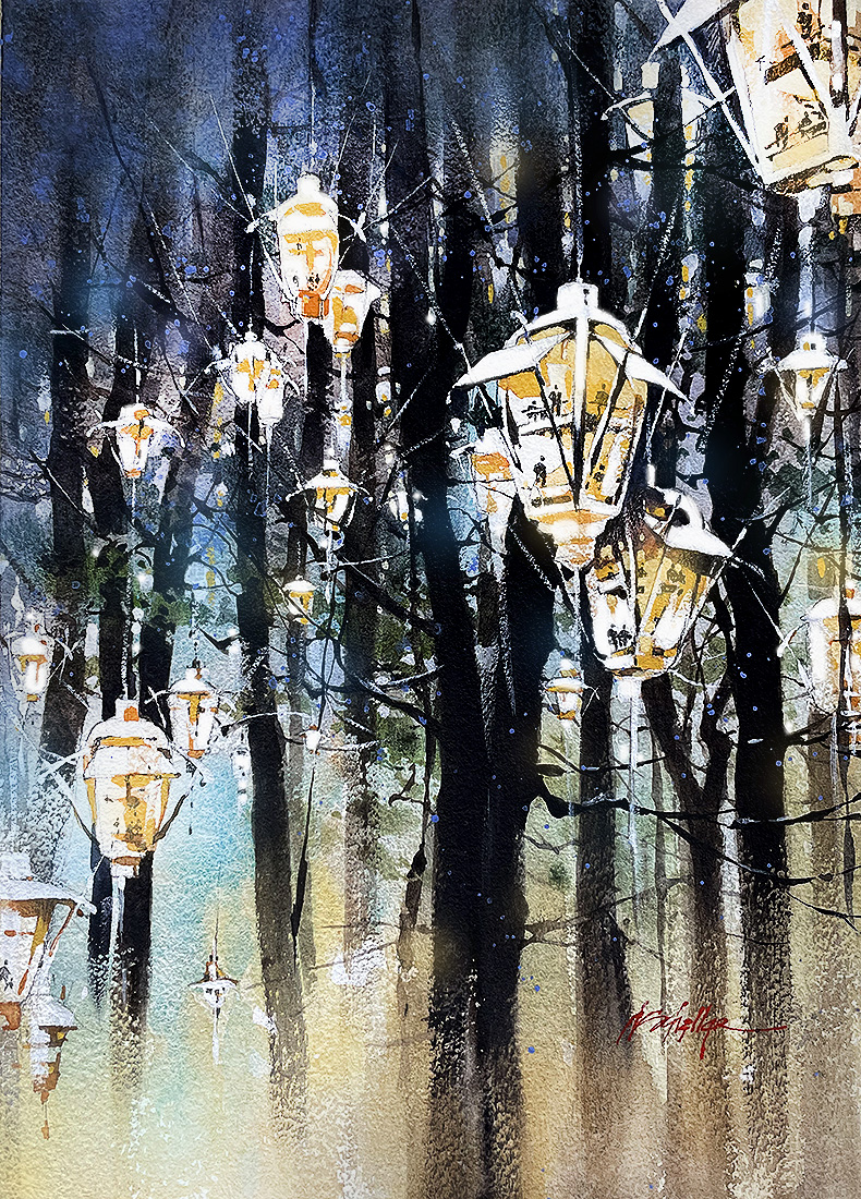 twschaller's tweet image. Firefly Houses #art #architecture #forest #imagination #watercolor #fireflies