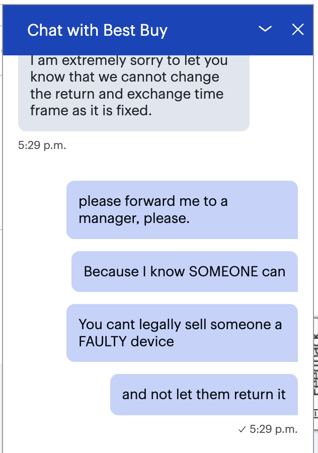 ShoppersBeware's tweet photo. @BestBuy's business model is to sell their customers questionable devices, give them only 15 days to return, and then make it impossible for them to do so with 25+ minute waits to reach chat support &amp; 45+ minute waits for phone support. So much for @BestBuySupport! #ServiceFail https://t.co/84fd7lBNiO