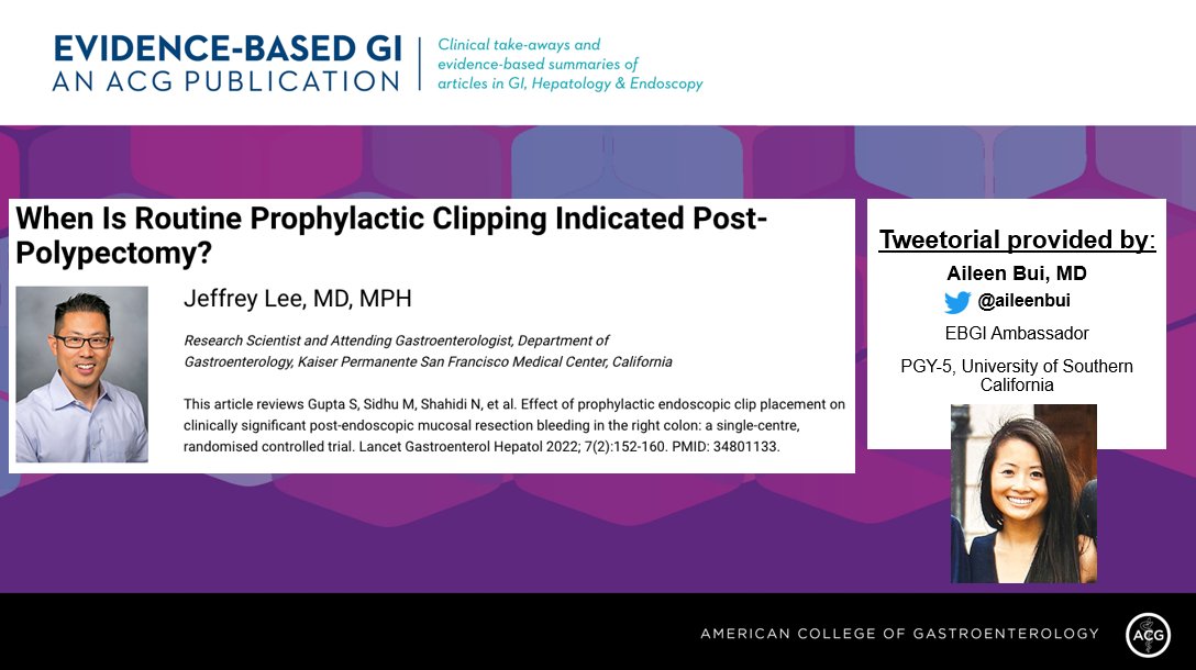 1/8 It's #EBGI Tweetorial 🧵 w/ <a href="/aileenbui/">Aileen Bui</a>!

“When Is Routine Prophylactic Clipping Indicated Post-Polypectomy?"

📜 Summary: bit.ly/3c1PXJy
🎧 Summary: bit.ly/3ABuocZ
📰 in <a href="/LancetGastroHep/">The Lancet Gastroenterology & Hepatology</a>: bit.ly/3IrgZ9t

#GITwitter #MedTwitter