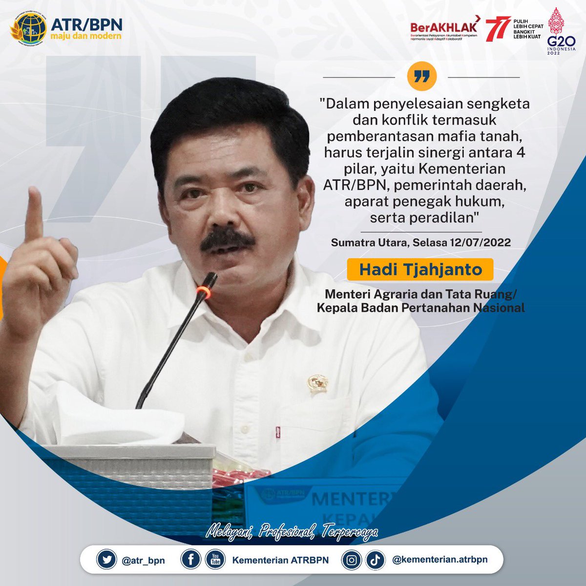 atr_bpn's tweet photo. Halo #SobATRBPN, Dalam penyelesaian sengketa dan konflik pertanahan, termasuk pemberantasan mafia tanah Menteri ATR/Kepala BPN @TjahjantoHadi menekankan harus terjalinnya sinergi antara 4 pilar.

Simak selengkapnya pada nukilan Menteri ATR/Kepala BPN berikut, ya Sob ☝🏻

#ATRBPN https://t.co/KhXRhvfKgX