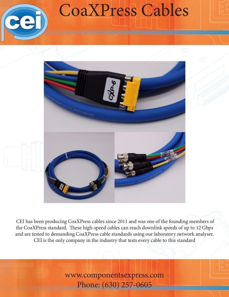 componentsex's tweet photo. CEI offers high quality CoaXPress cables with different connectors to suit your needs! You can customize your coax cable via our configurator on our website https://t.co/6wBmA7boak

#cables #coaxial #machinevision https://t.co/2oJHZNoIem