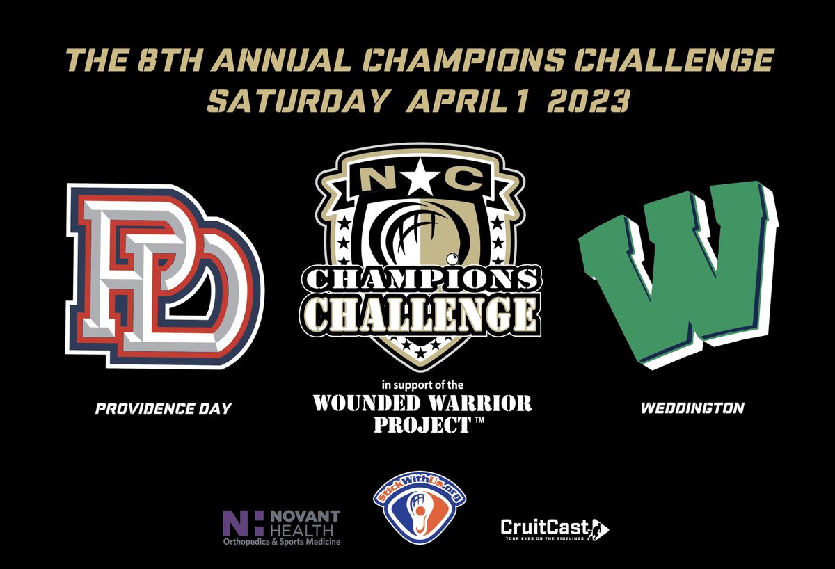 StickWithUs Lacrosse (@stickwithuso) on Twitter photo Matchup number two is set for the 8th Annual Champions Challenge in support of the <a href="/wwp/">WWP</a> NC 4-A Runner Up, the <a href="/WHSMensLacrosse/">Weddington HS Lacrosse</a> (19-4) vs Private School power, <a href="/pdslax/">Bobby Thompson</a> (13-8) on Saturday, April 1, 2023 in Charlotte’s Downtown Memorial Stadium, game time TBA. Matchup number two is set for the 8th Annual Champions Challenge in support of the <a href="/wwp/">WWP</a> NC 4-A Runner Up, the <a href="/WHSMensLacrosse/">Weddington HS Lacrosse</a> (19-4) vs Private School power, <a href="/pdslax/">Bobby Thompson</a> (13-8) on Saturday, April 1, 2023 in Charlotte’s Downtown Memorial Stadium, game time TBA.