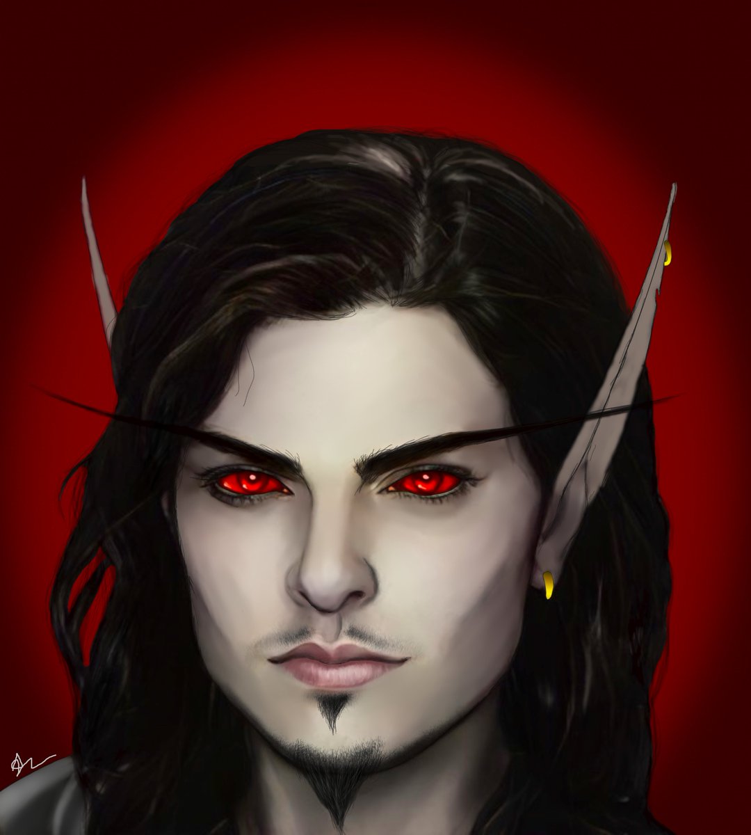 I play a lot of #worldofwarcraft and sometimes I paint pictures of my characters. This is Serastryen Zevhranas, a darkfallen Thalassian elf who died during the Fall but got better. Sort of.