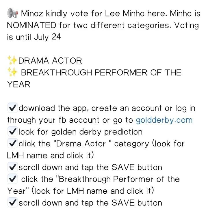 Golddeby awards ❤❤Vote for #leeminho #pachinko #이민호