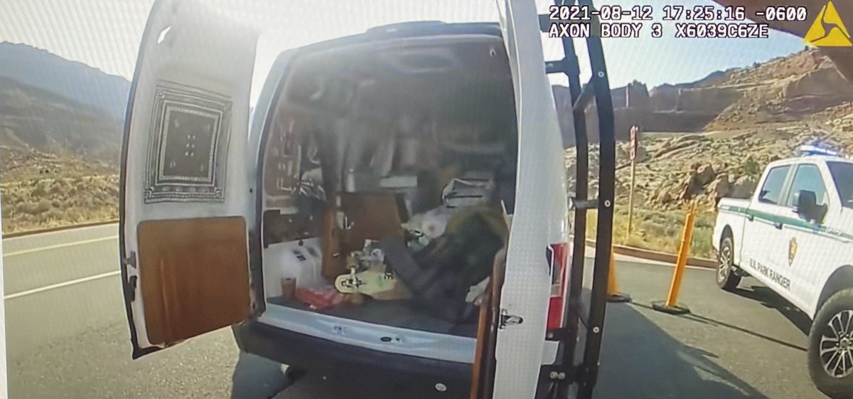 thecrimeanalyst's tweet photo. A picture paints a thousand words: this picture is from the police stop of Gabby Petito’s van. Inside it’s messy &amp; chaotic, so different from all the other images of the van posted by Gabby on her Instagram. What do you think when you see this? #GabbyPetito 1/2 https://t.co/Y2xqZzAer7