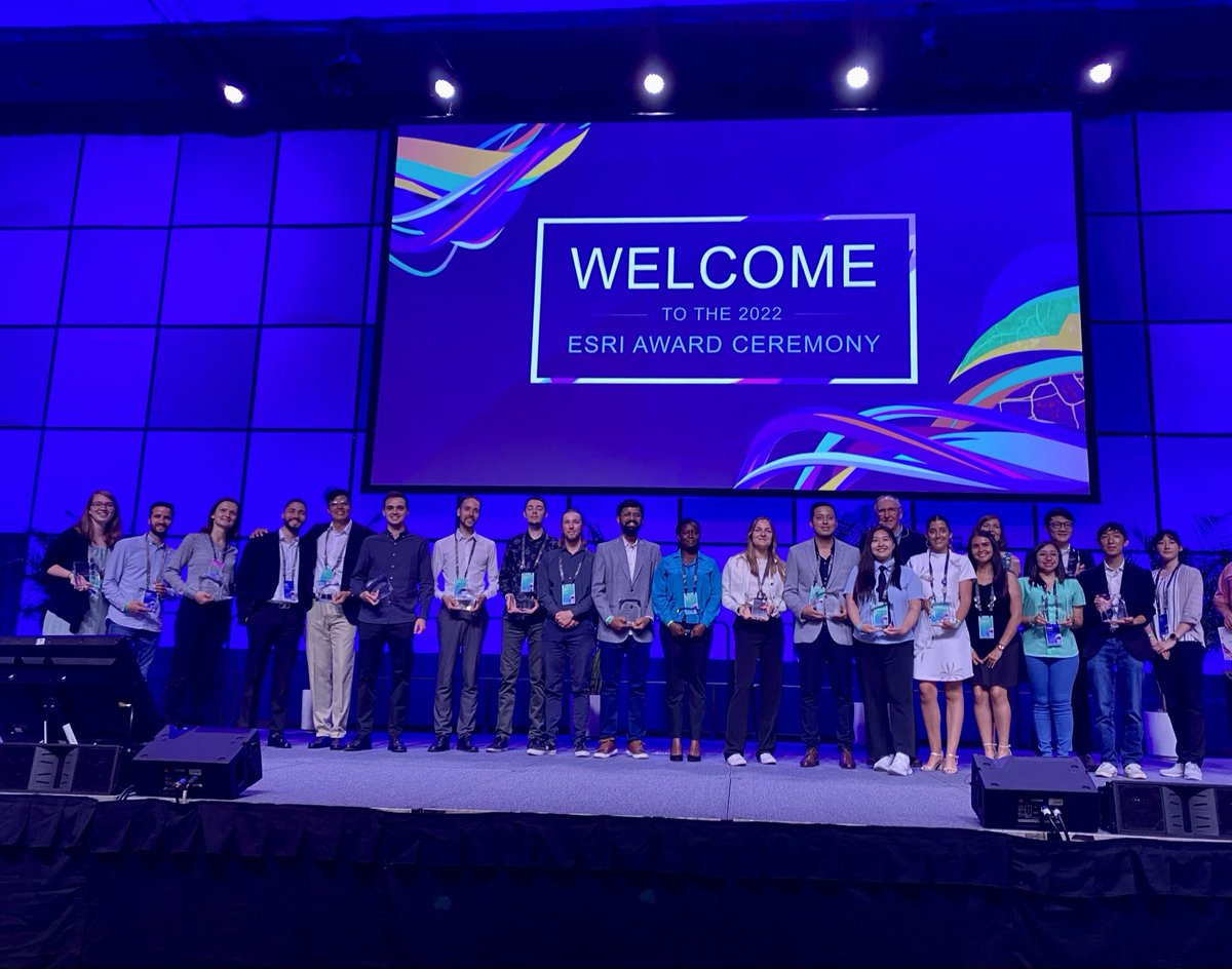 0mgould's tweet photo. Esri Young Scholar award winners from around the world, with Jack. #EsriUC https://t.co/xVVQQ79P3H