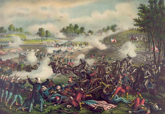 MilHistNow's tweet photo. Today in 1861, Union and Confederate armies fight the first major battle of the Civil War at Bull Run near Manassas, Virginia. Washingtonians ride out from the capital in carriages to eat picnic lunches and watch the defeat of the Southern rebellion. They will be disappointed. https://t.co/esyniQufYM